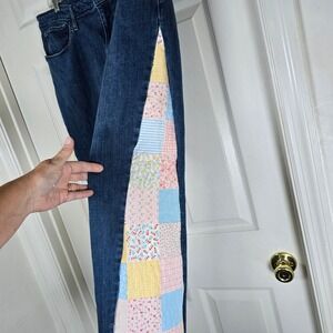 Levis 721 upcycled crop high rise jeans quilt panels straight leg‎ 34